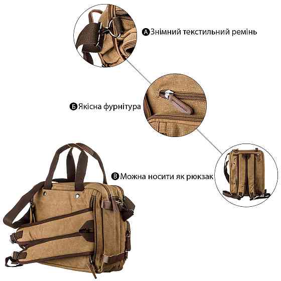 Сумка-трансофрмер текстильная большая Vintage 20152 Песочная Киев