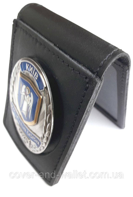 Шкіряна обкладинка на посвідчення "Муніципальна охорона" з відділенням для жетону (на книжечку) Київ - фото 5