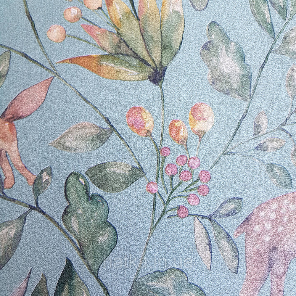 Флізелінові шпалери дитячі BN Doodleedo 0,53 х 10 м тварини олені квіти листя на зеленому Київ - фото 4