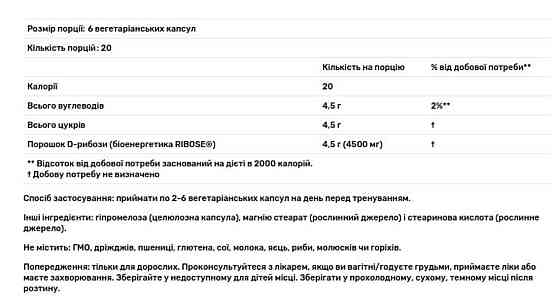 D-рибоза Now Foods Sports D-Ribose 750 мг 120 вег капс Киев