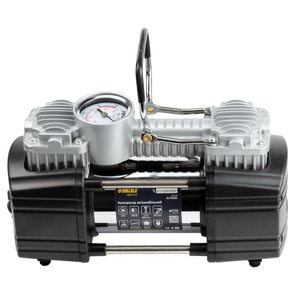 Компресор автомобільний 12 В 300 Вт 25 А 60 л/хв 10бар сумка перехідник на клеми SIGMA (6170281) Київ - фото 3
