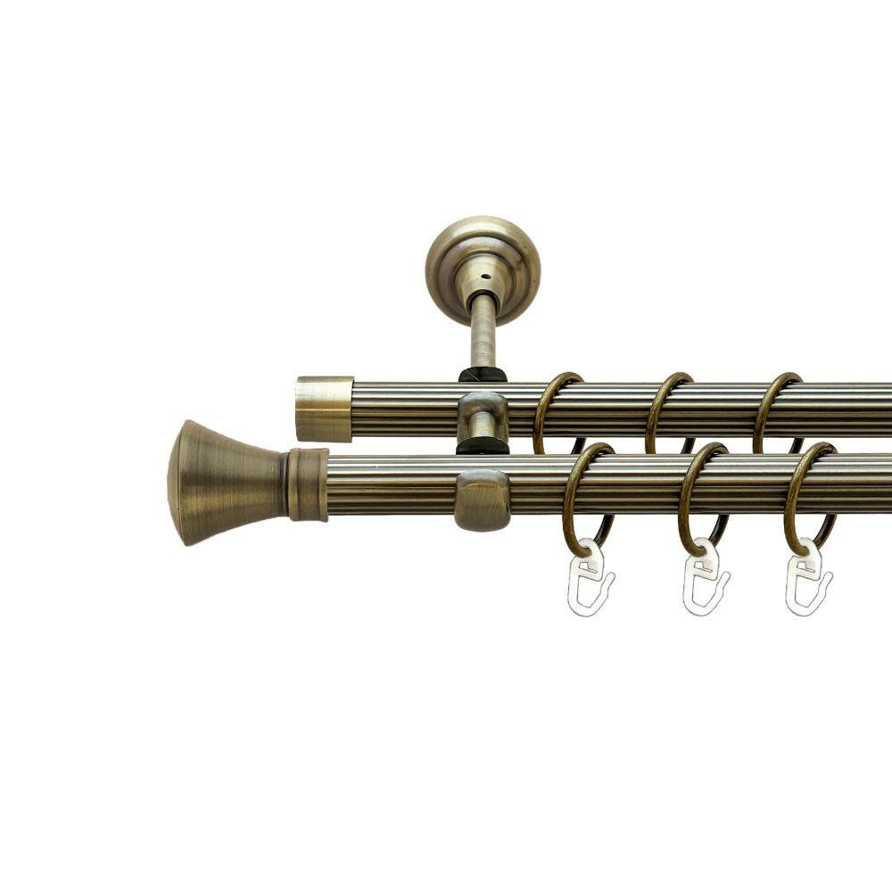 Карниз Orvit Люксор металевий дворядний відкритий рифлена труба кільце металеве Антик 19\19 мм 300 см (00-00022116) Львів - фото 1