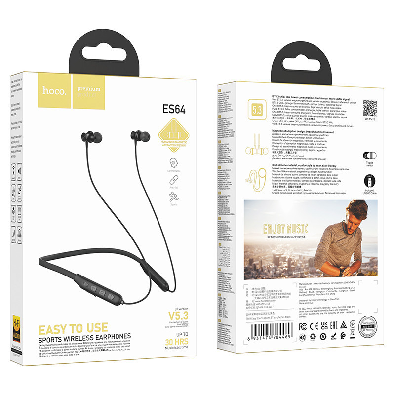 Беспроводные спортивные наушники HOCO ES64 Easy Sound sports BT earphones Black Одесса - изображение 3