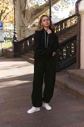 Жіночий теплий костюм двойка вільного крою тринитка на флісі Чорний Одеса