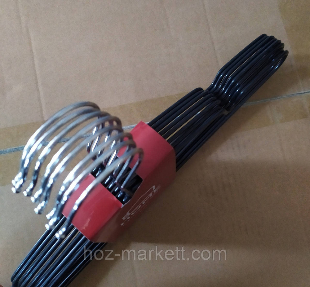 Вішалки плічка, тремпіль чорний металевий у силіконовому покритті з хромованим гачком тонкий 8 шт. в уп Харків - фото 2