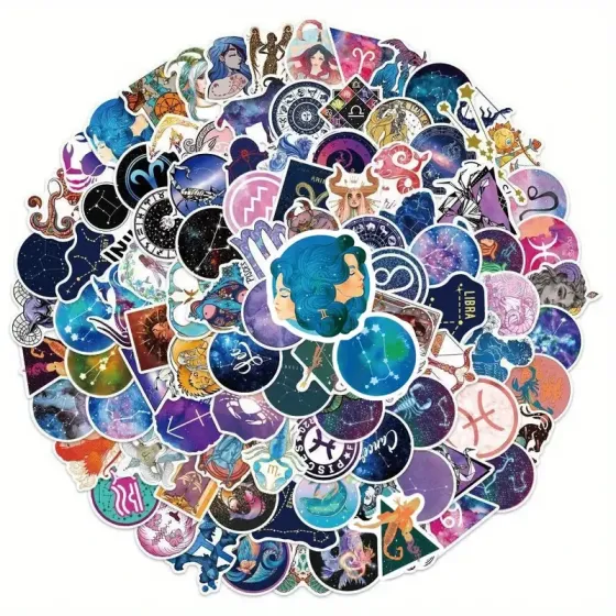 Набор наклеек знаки зодиака – 50 шт, 3–4 см, водостойкие стикеры для ноутбука, телефона, тетради и чемодана Киев