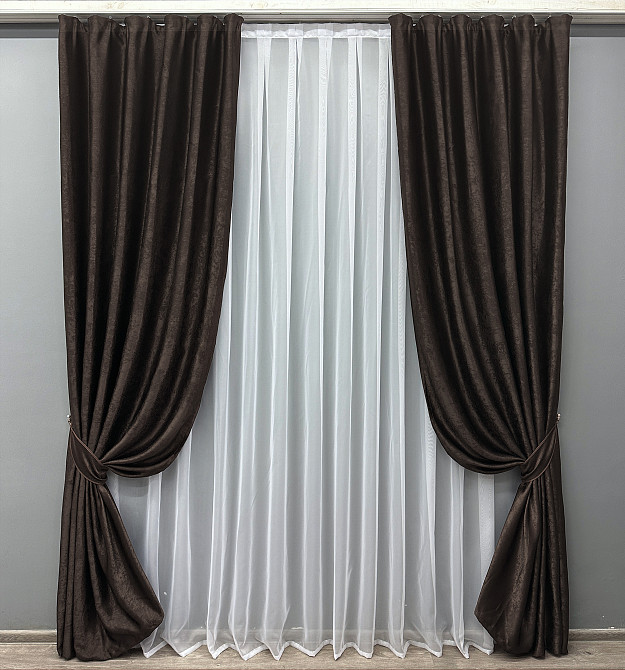 Комплект готових штор VR-Textil Льон Парма № 1087ш Венге 100х270 см 2 шт (31-412) Київ - фото 2