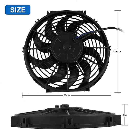 Вентилятор радіатора DOCAS QCFS-001 12'' 12V 80W чорний тонкий універсальний 10 лопатей 3-Pin монтажний комплект Київ