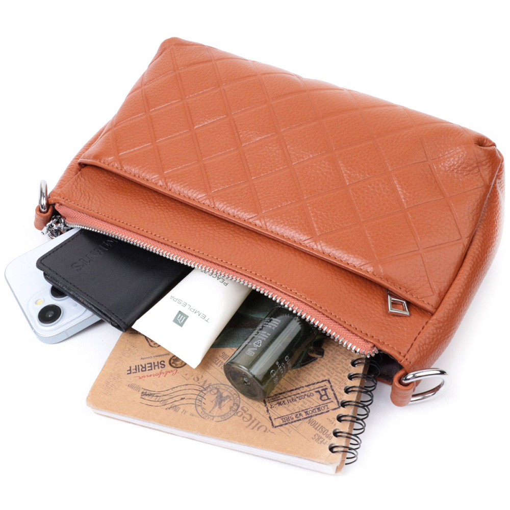 Сумка для жінок середнього розміру на три відділення з натуральної шкіри Vintage 22804 Рудий Київ - фото 10