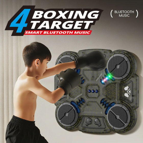 Тренажер для бокса на 4 цели с перчатками детская мишень, аккумуляторный музыкальный с Bluetooth цвет прозрачно черный Каменец-Подольский