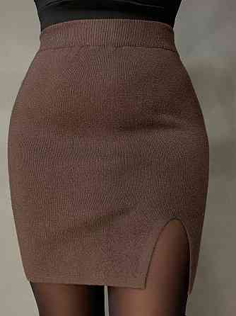 Спідниця жіноча My Fashion 6808-48 в’язана коротка з розрізом, коричневий, one size Київ