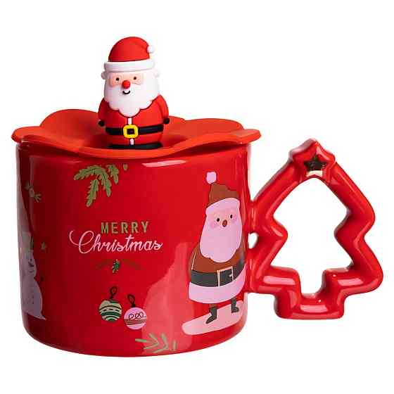 Yiwu Новорічна порцелянова чашка «Санта» з кришкою 400 мл Yiwu FM-CS-18R Коломия