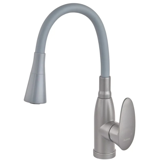 Змішувач для кухні PLAMIX CEZAR-011-B SET GRAPHITE REFL.GRAY із силіконовим виливом та підводкою (PM0720) Харків