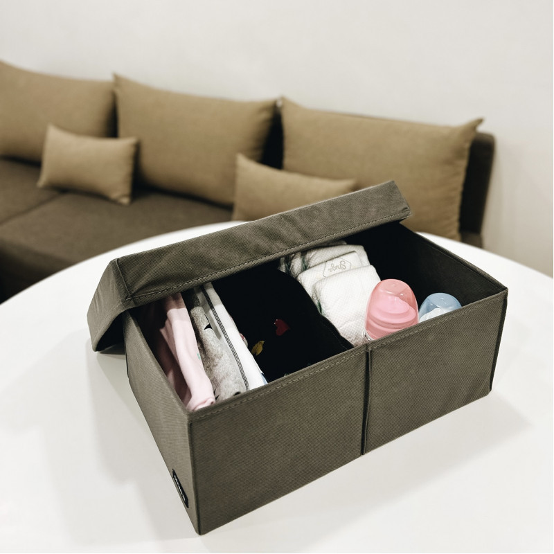 Ящик для зберігання на два відділення з кришкою 40x25x16 см HY-2V-kr (Сірий) Суми - фото 1