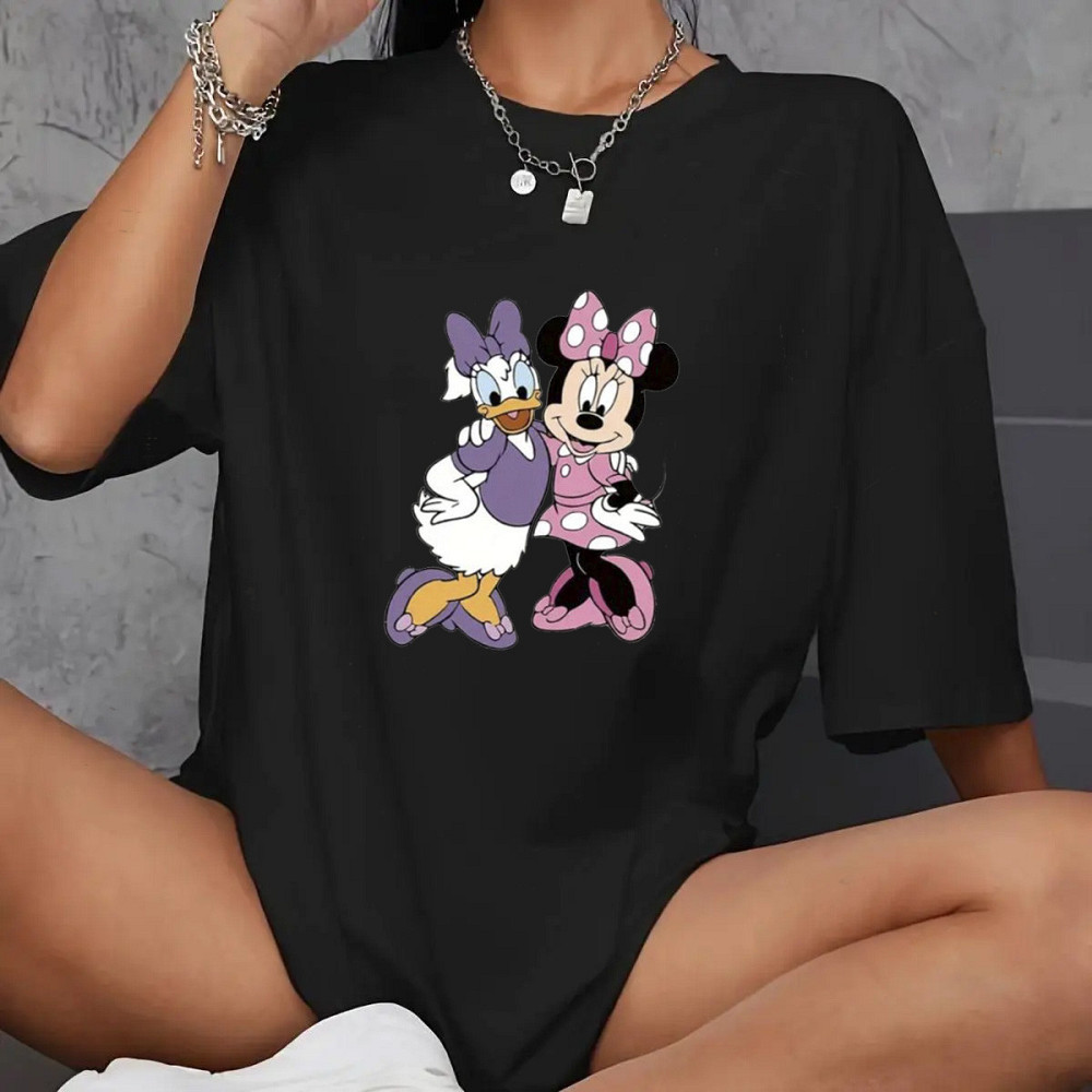 Футболка оверсайз жіноча довга з малюнком Чорний Дейзі+Мінні 42/44 Харків - фото 1