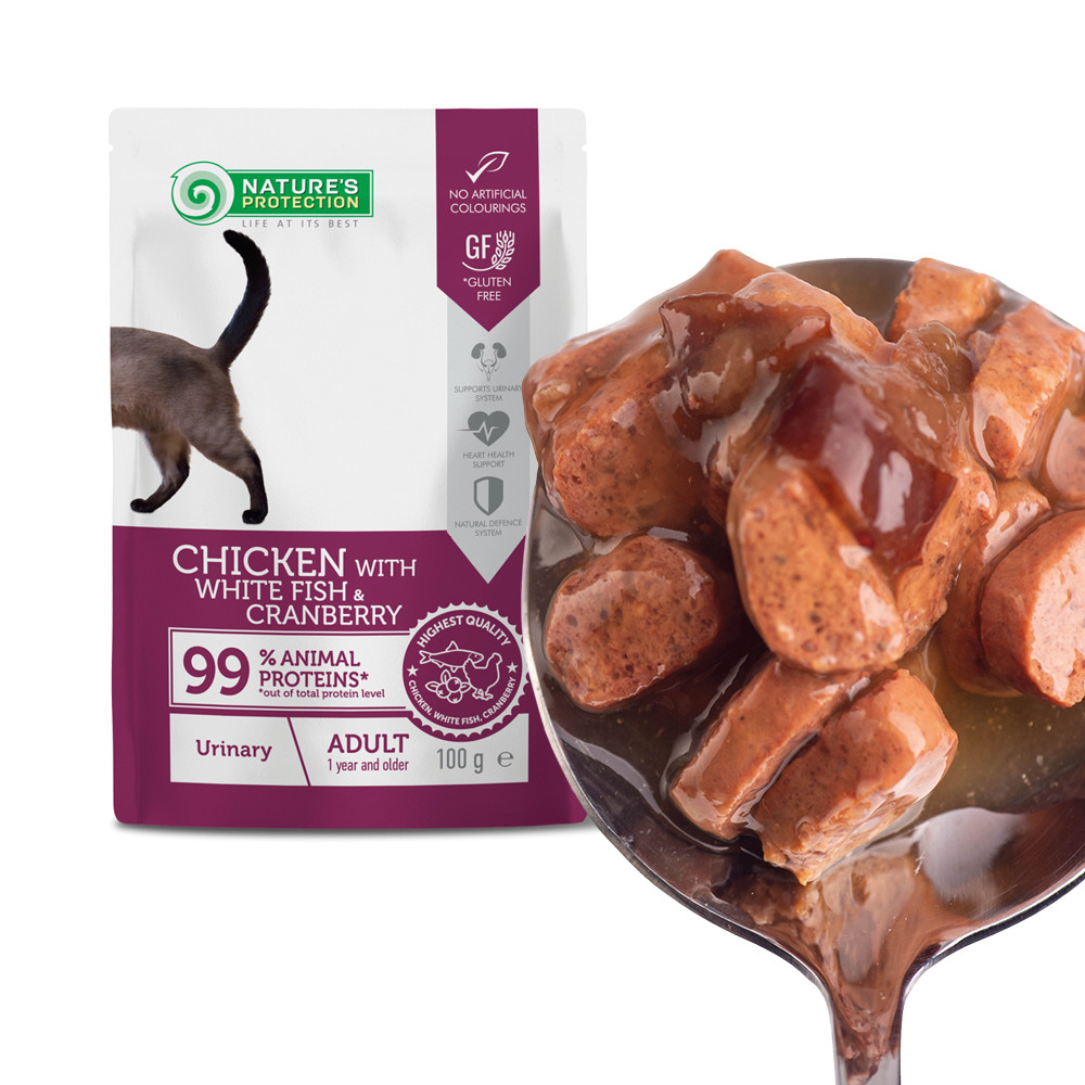 Nature’s Protection Adult cats Urinary Chicken with White Fish & Cranberry Вологий корм для котів для підтримки сечовидільної системи з куркою, бі Київ - фото 5