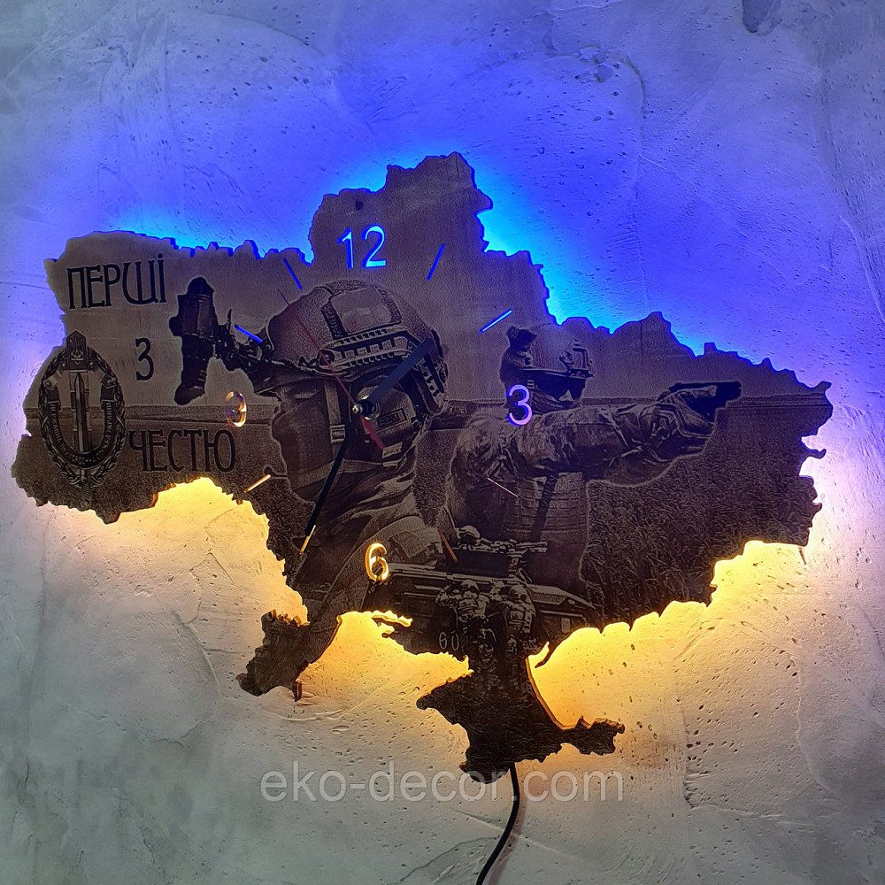 Дерев`янний настінний годинник з підсвіткою "Прикордонник ЗСУ" 55*37 см Київ - фото 4