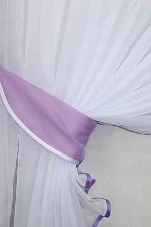 Кухонні шторки VR-Textil № 060к "Дует" з підв'язками бузковий з білим 330х170 см (50-364) Київ