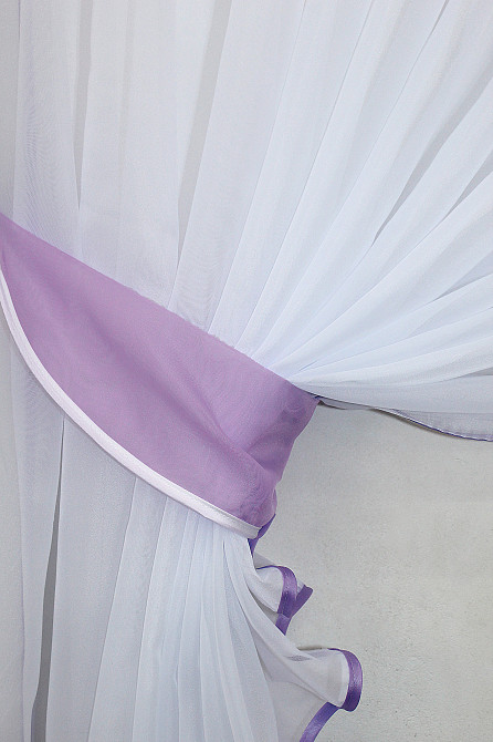 Кухонні шторки VR-Textil № 060к "Дует" з підв'язками бузковий з білим 330х170 см (50-364) Київ - фото 4