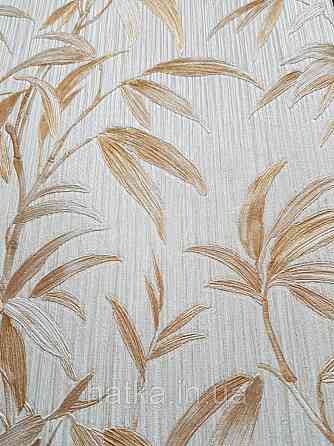 Шпалери вінілові на паперовій основі Zambaiti C88143 ABITAT бамбук листя з золотом на молочному тлі Київ