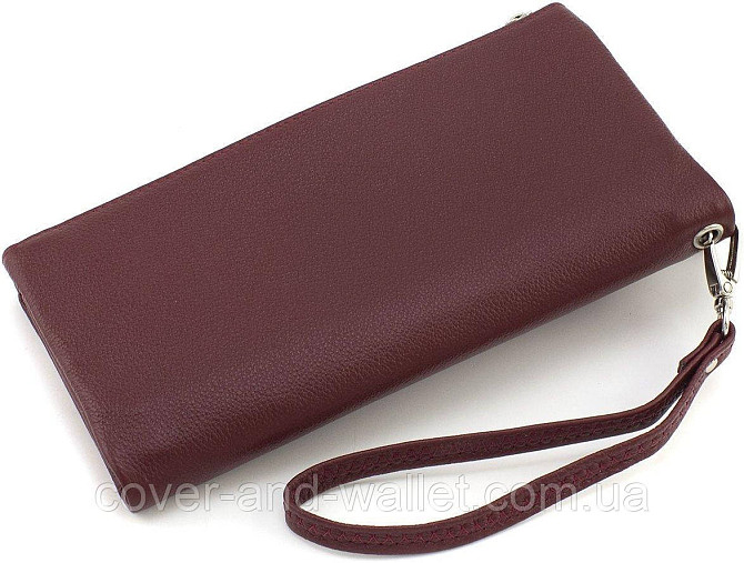 Бордовый женский кошелек-клатч из натуральной кожи на два отделения ST Leather Киев - изображение 7
