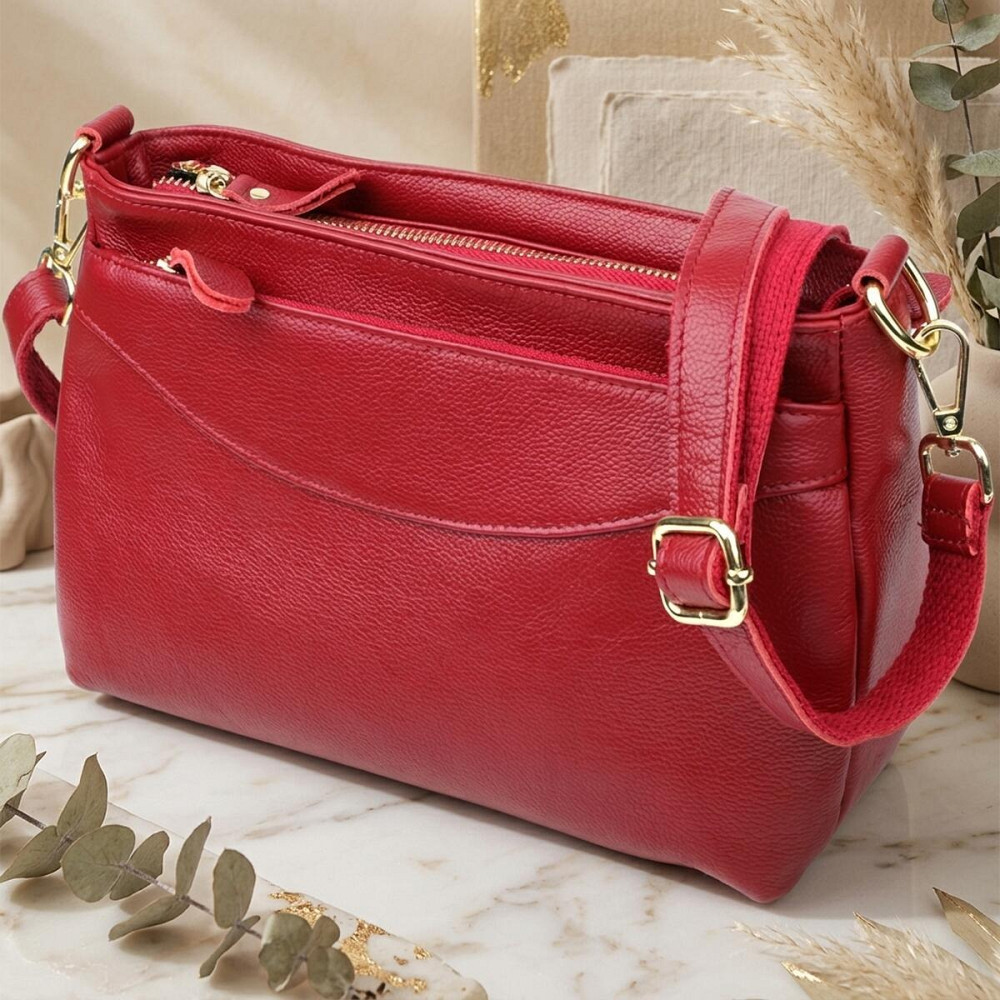 Сумка жіноча з твердим дном з натуральної шкіри Vintage 22982 Червоний Київ - фото 11