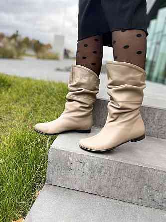 Nivelle Напівчоботи жіночі NIVELLE бежеві натуральна шкіра з хутром висота 24см обхват 34-36см Коломия