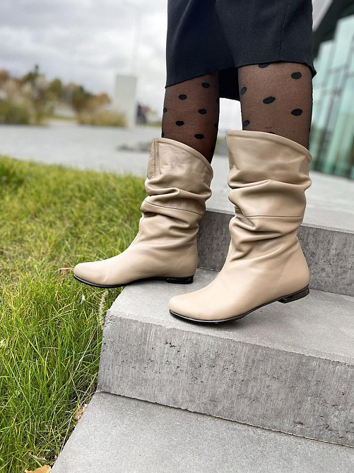 Nivelle Напівчоботи жіночі NIVELLE бежеві натуральна шкіра з хутром висота 24см обхват 34-36см Коломия - фото 4