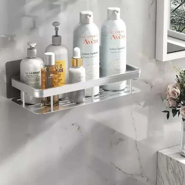 Металлическая полка для ванной самоклеющаяся Bathroom shelf до 10 кг GREY Коломыя - изображение 3