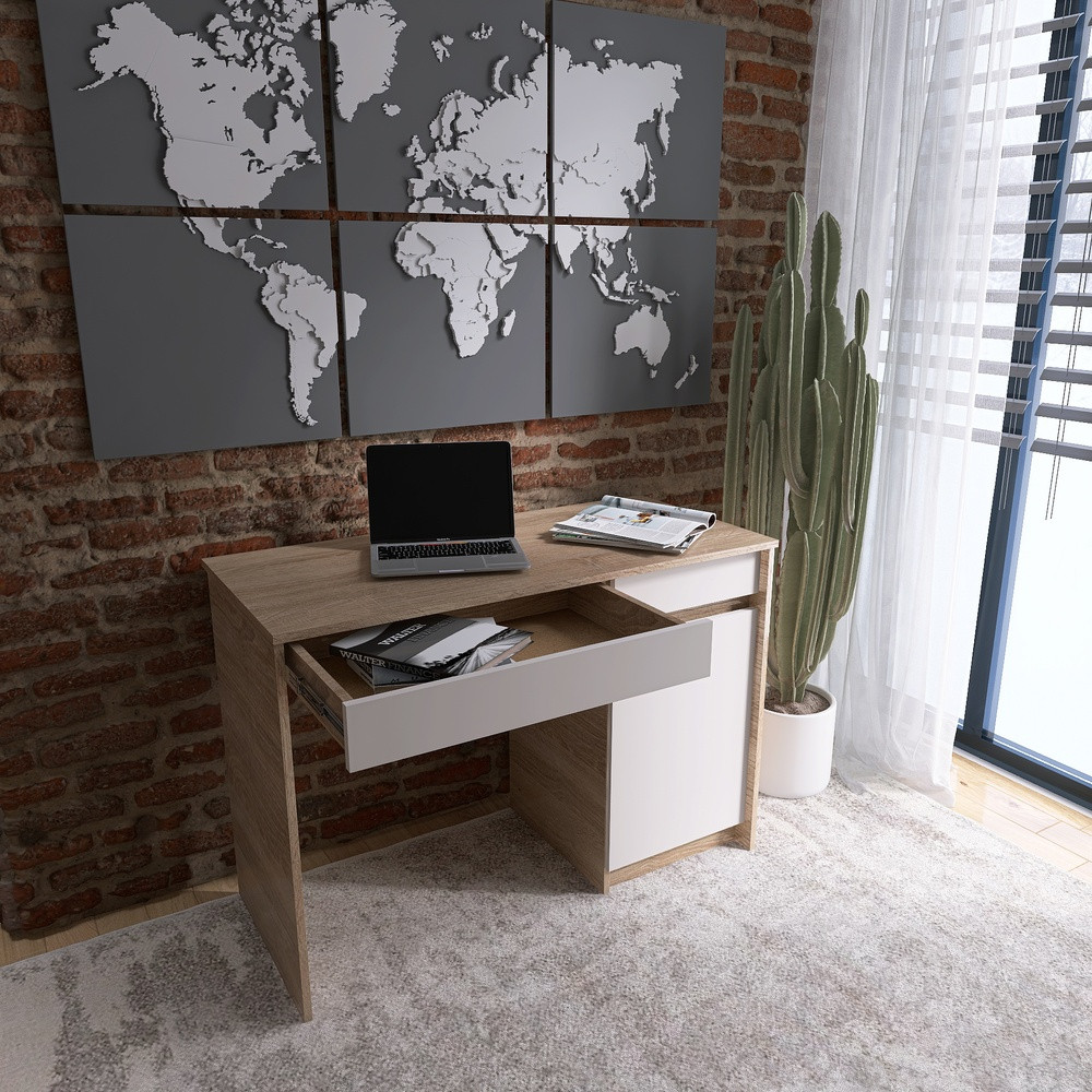 Письменный стол с 2 ящиками и закрытой секцией Эверест Сити-1100 110,1х50,1х76,6 см Дуб cонома/Белый (DTM-071104) Львов - изображение 3