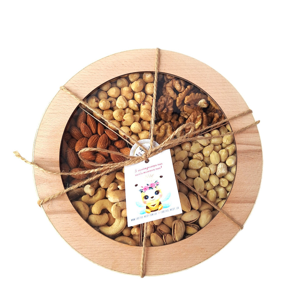 Набір горіхів в дерев'яній шпоновій коробочці Царство Меду 700 грамів Одеса - фото 1