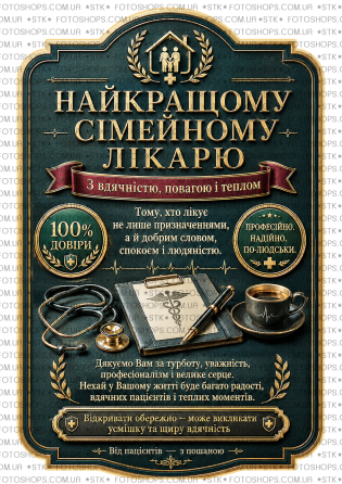 Етикетка на пляшку вина або ігристого для сімейного лікаря | Подарункова етикетка та контретикетка “Найкращому сімейному лікарю” | Одеса