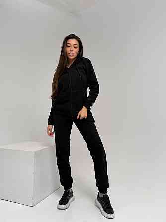 Жіночий повсякденний теплий костюм на флісі двійка Чорний, 50/52 Одеса