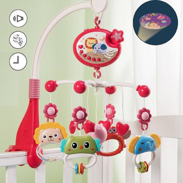 Музичний проектор карусель-мобіль-нічник з пультом та підвісними елементами Червоний (698-84-85) Чернігів - фото 1