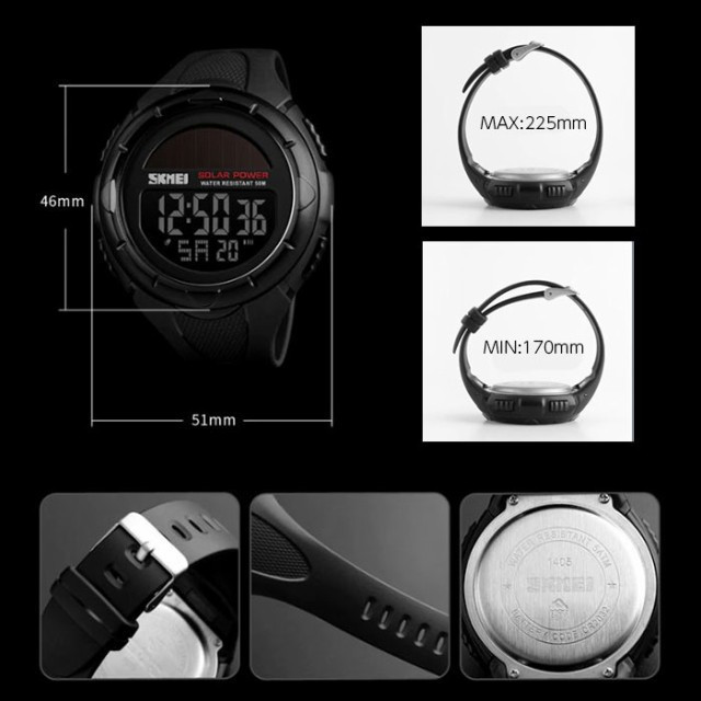 Чоловічий спортивний годинник Skmei 1405 Solar на сонячній батареї Чорний Вінниця - фото 9
