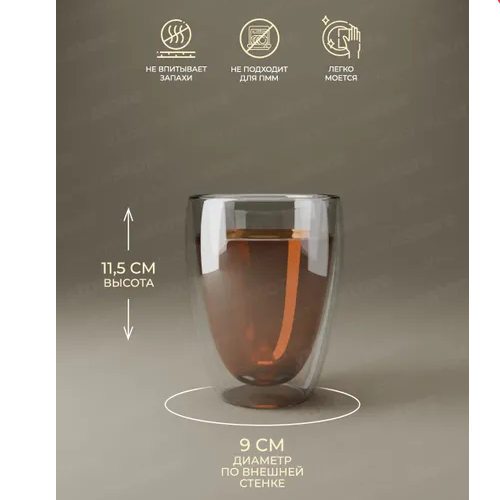 Набір склянок 2шт 350мл з подвійними стінками скло 9008 KAMILLE Житомир - фото 8