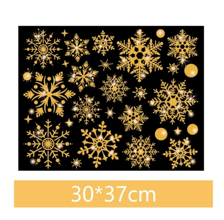 Новорічні сніжинки на вікна золоті з блискітками - розмір стікера 37*30см, силікон Київ - фото 1
