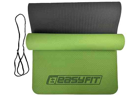 EasyFit Килимок для йоги та фітнесу EasyFit TPE+TC 6мм двошаровий зелений-чорний Коломыя