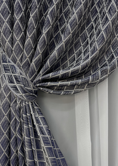 Комплект готових штор VR-Textil Жакард RUBI № 1758ш Темно-синій з молочним 150х300 см 2 шт (33-0716) Київ - фото 5