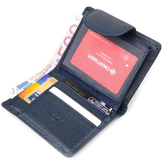 Цікавий вертикальний гаманець із натуральної шкіри CANPELLINI 21675 Синій Київ