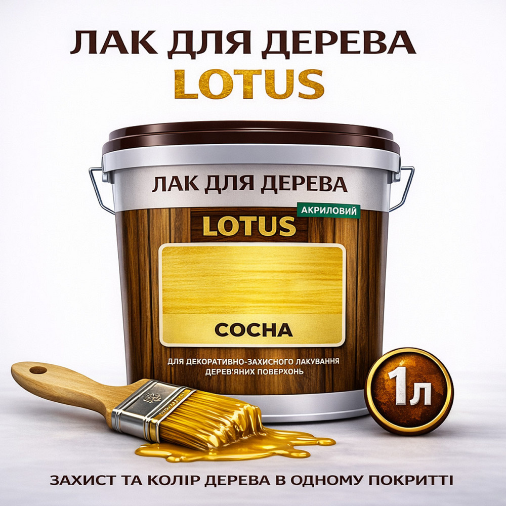 Лак для дерева кольоровий LOTUS Сосна, глянцевий, без запаху, зносостійкий, для внутрішніх та зовнішніх робіт, 1 л Харків - фото 1