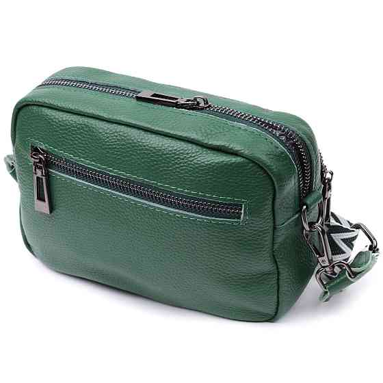 Яркая женская сумка с накладным карманом из натуральной кожи Vintage 22639 Зеленая Киев