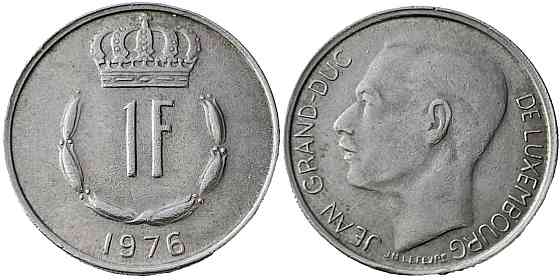 Монета 1 франк. 1976 год, Люксембург. Полтава