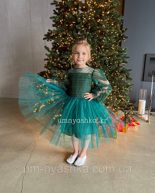 Зелене пишне плаття з рукавами 110-128 Кривий Ріг - фото 4