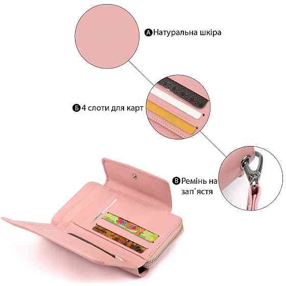 Гаманець зі шкіри на клямці ST Leather 19344 Рожевий Київ