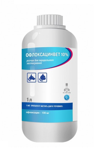 Офлоксацинвет 10% розчин для перорального застосування 1 л Ветсинтез Вінниця - фото 1