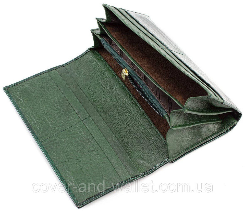 Зеленый лаковый женский кошелек на магнитной фиксации на много карточек Marco Coverna MC 403-2480 Киев - изображение 3