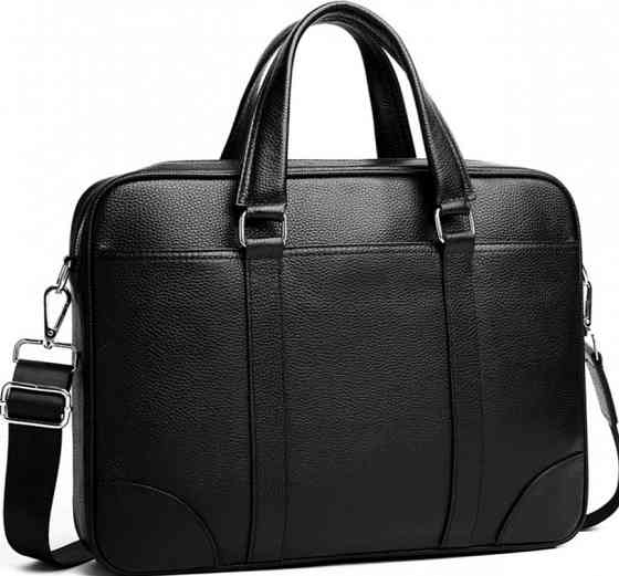 Шкіряна чоловіча сумка для документів та ноутбука 40x30x8, портфель для офіса SL-21511, чорний Київ