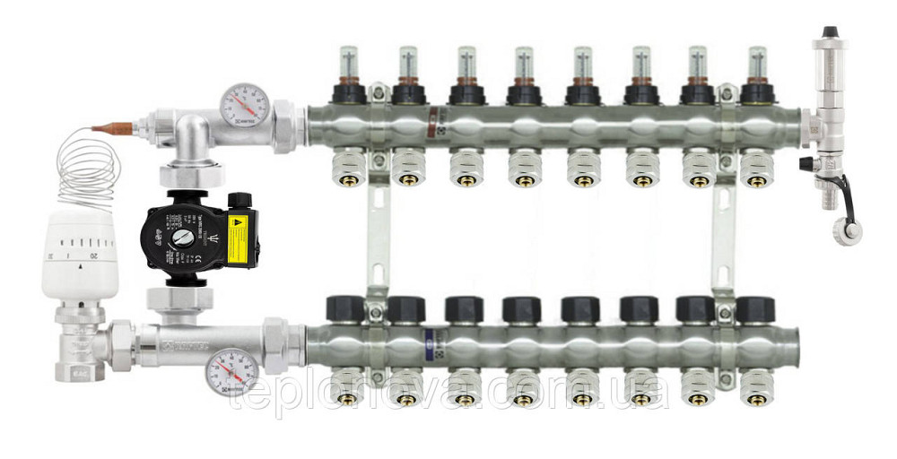 Колектор в зборі на 8 пар виходів нержавійка  "Raftec" для Теплої Підлоги з розходомірами Чернівці - фото 9