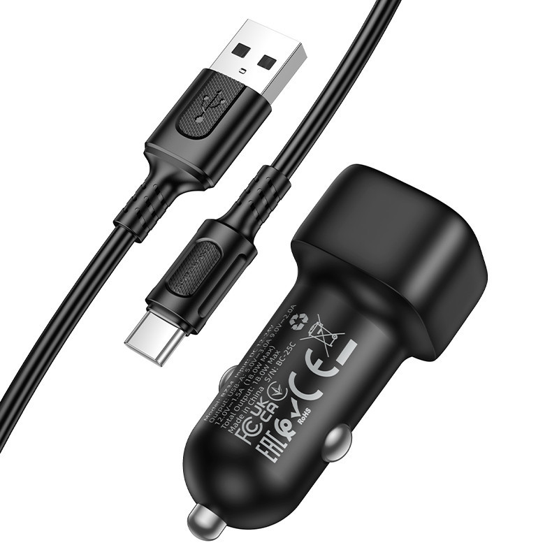 Автомобильное зарядное устройство BOROFONE BZ34 Cloud single port QC3.0 car charger set(Type-C) Black Одесса - изображение 4